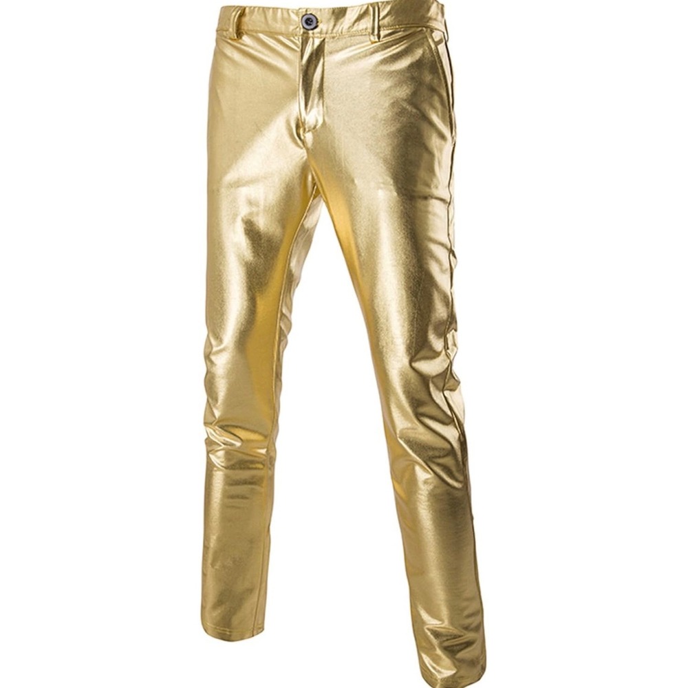 NWT Boyland Mens Metallic Gold Moto Style Flat Front Straight Leg Pants Medium